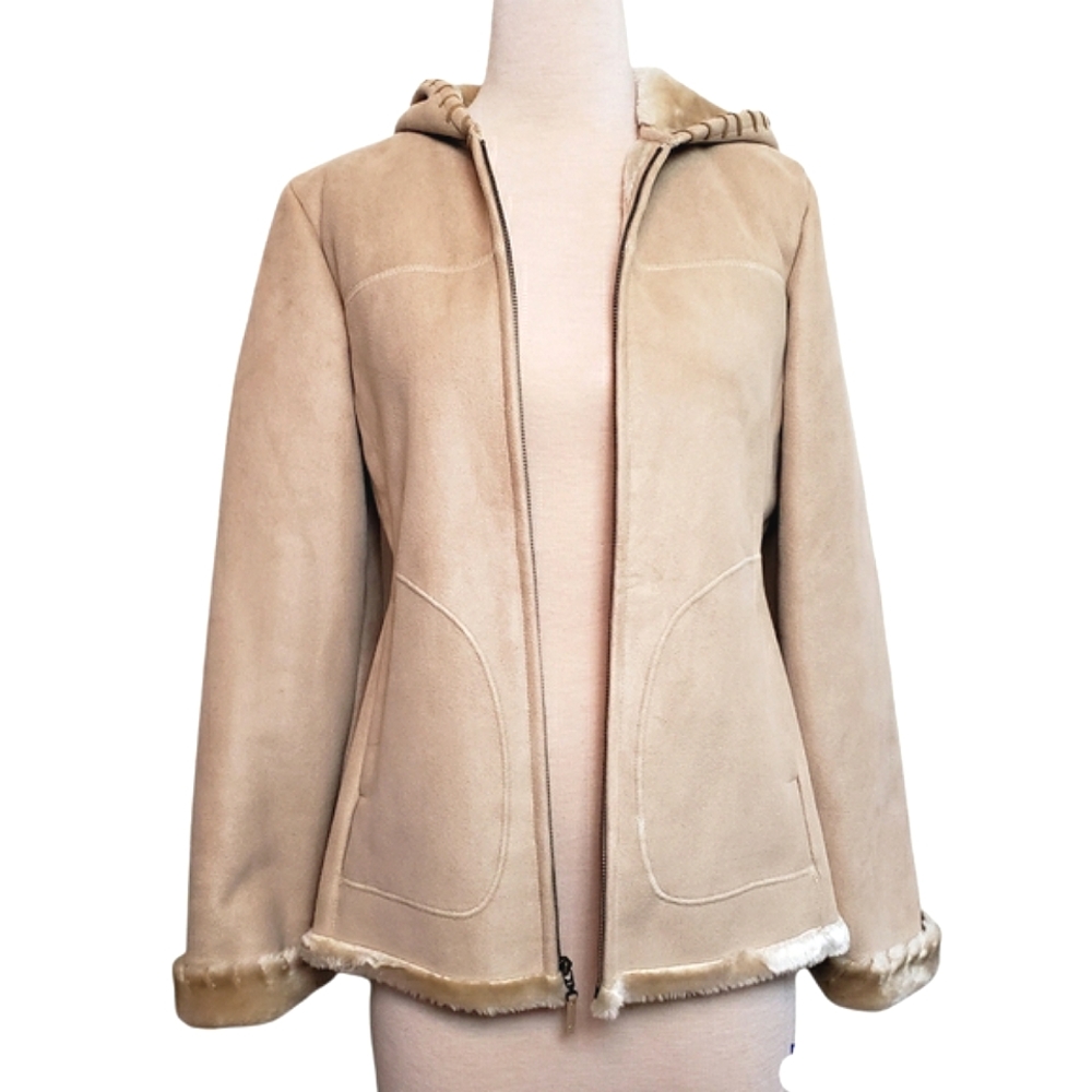 Jones New York Faux Shearling Hooded Coat